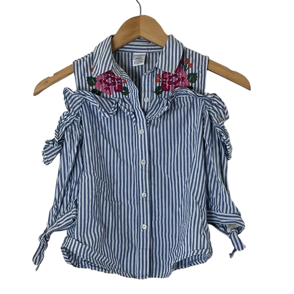Arizona | Striped cold shoulder button froth shirt girl’s size 7/8